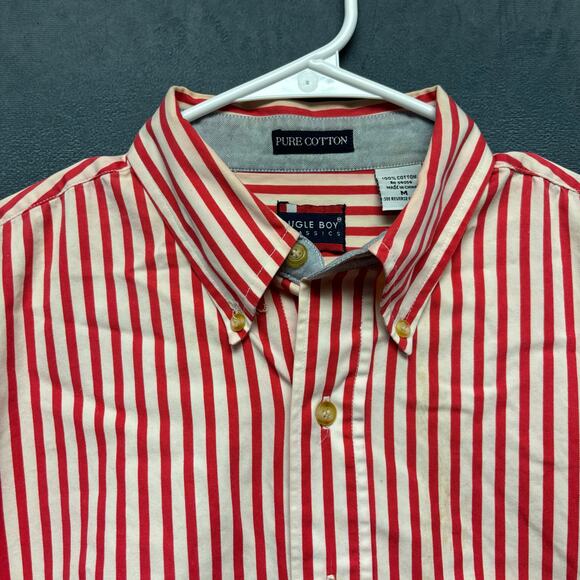 Vintage 90s Bugle Boy Shirt Train Conductor Stripes Logo Embroidered Grunge Y2K - Picture 10 of 11